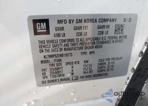 2022 Chevrolet Trailblazer Fwd Lt from USA, damaged, VIN KL79MPS22NB118773